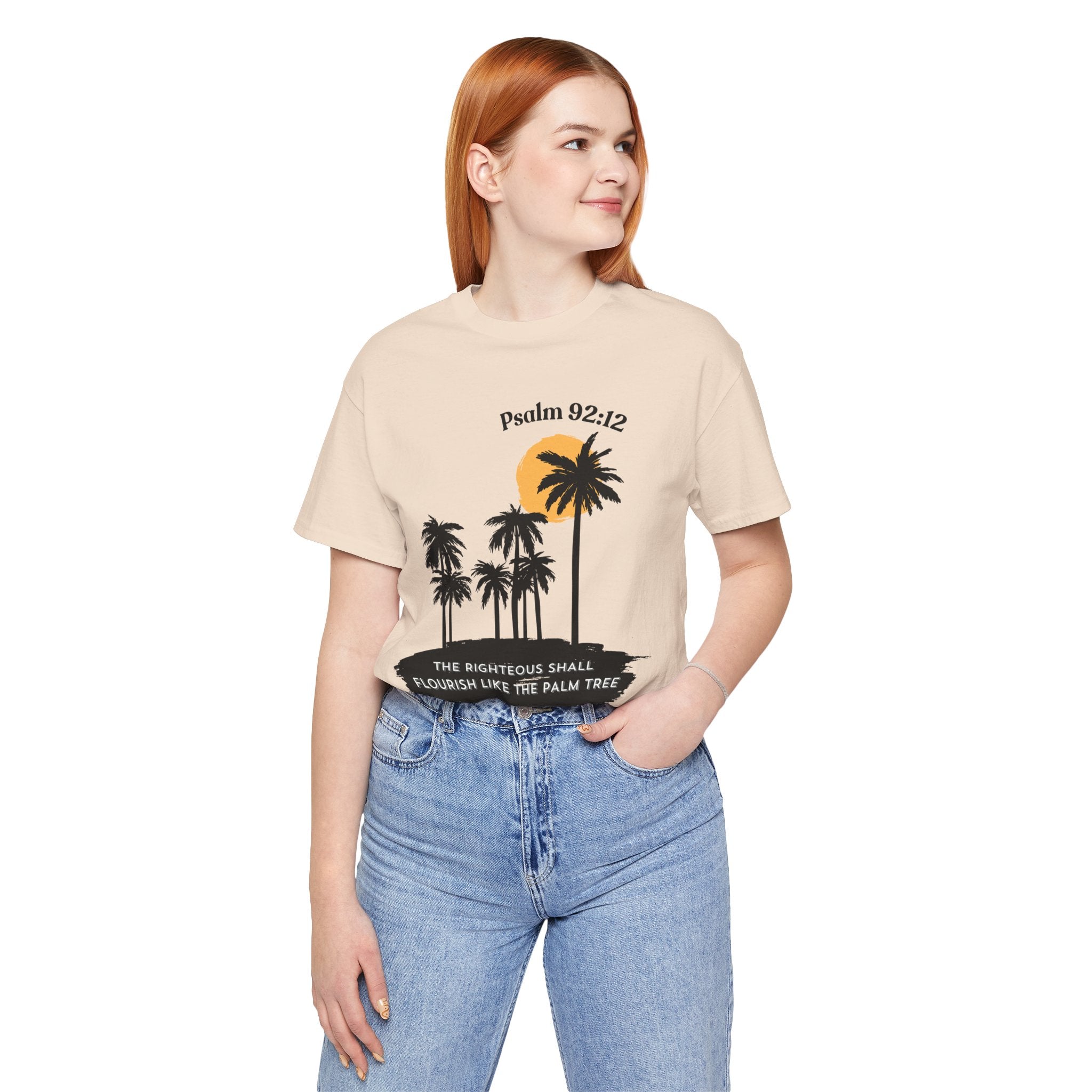 Psalm 92:12 Palm Tree Tee — "The Righteous Shall Flourish Like the Palm Tree" Christian T-Shirt