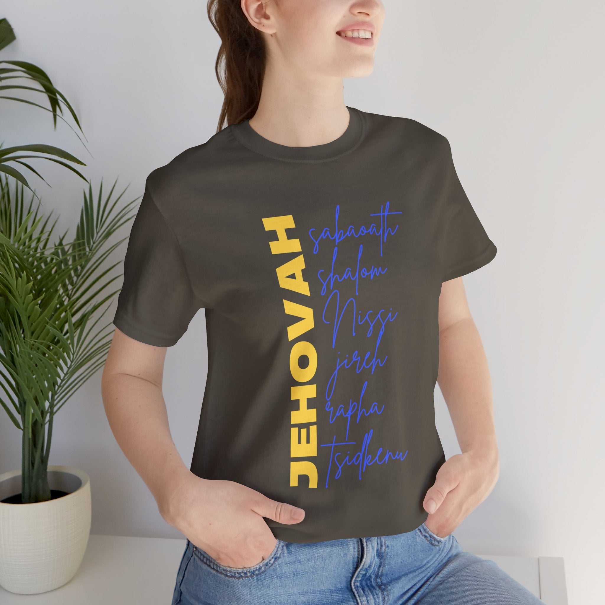Jehovah Vertical Script T-Shirt | Faith Typography Christian Tee
