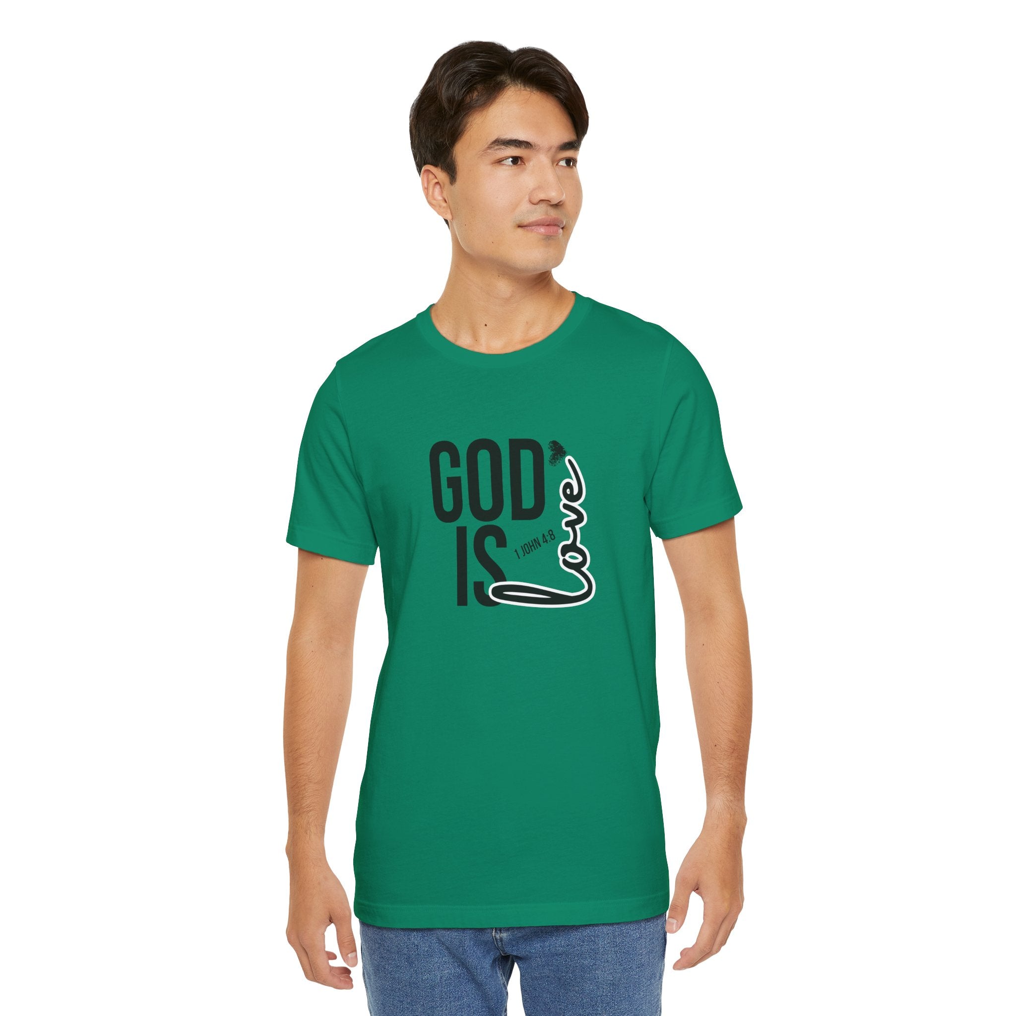 God Is Love T‑Shirt — Christian Faith Tee with Script Heart Design