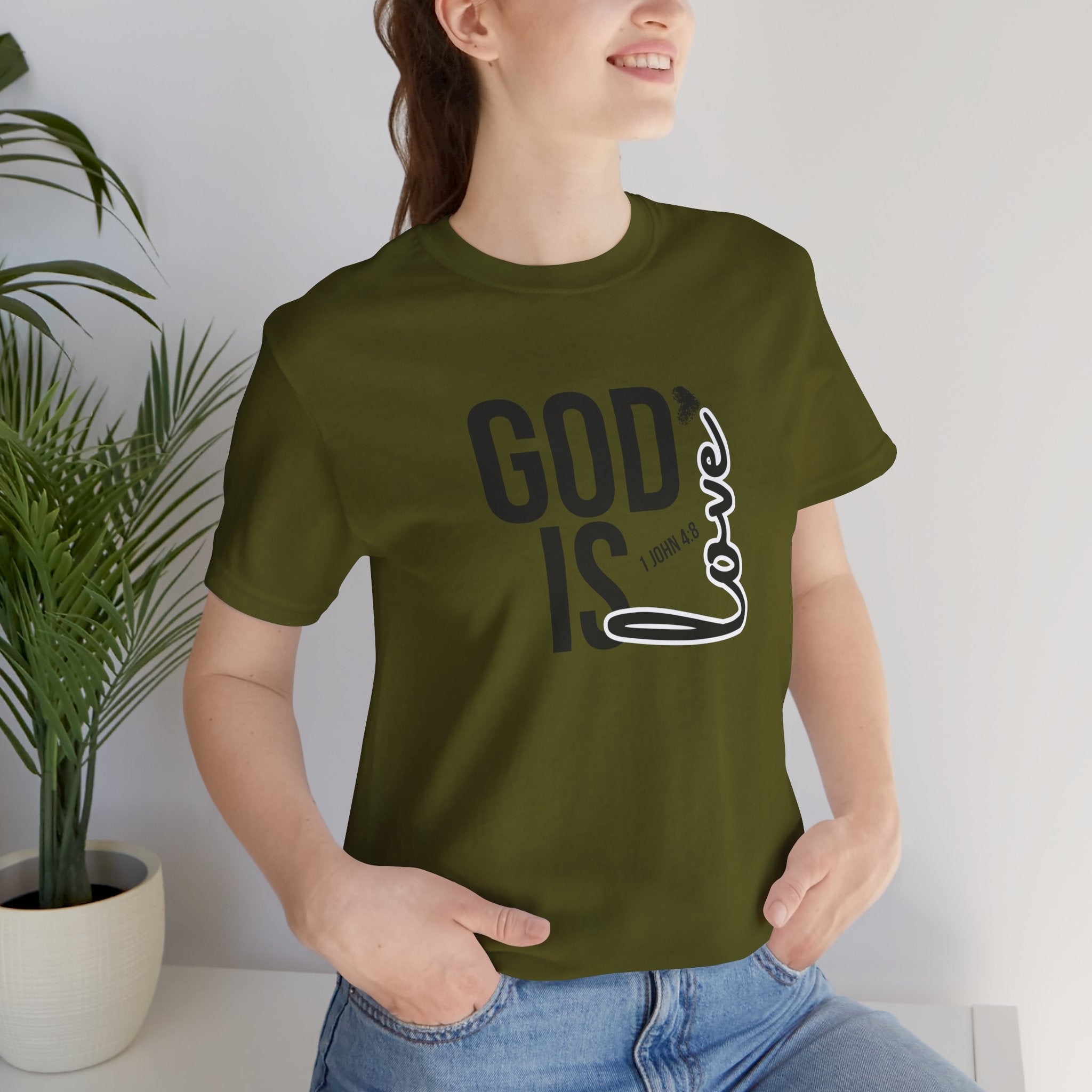 God Is Love T‑Shirt — Christian Faith Tee with Script Heart Design