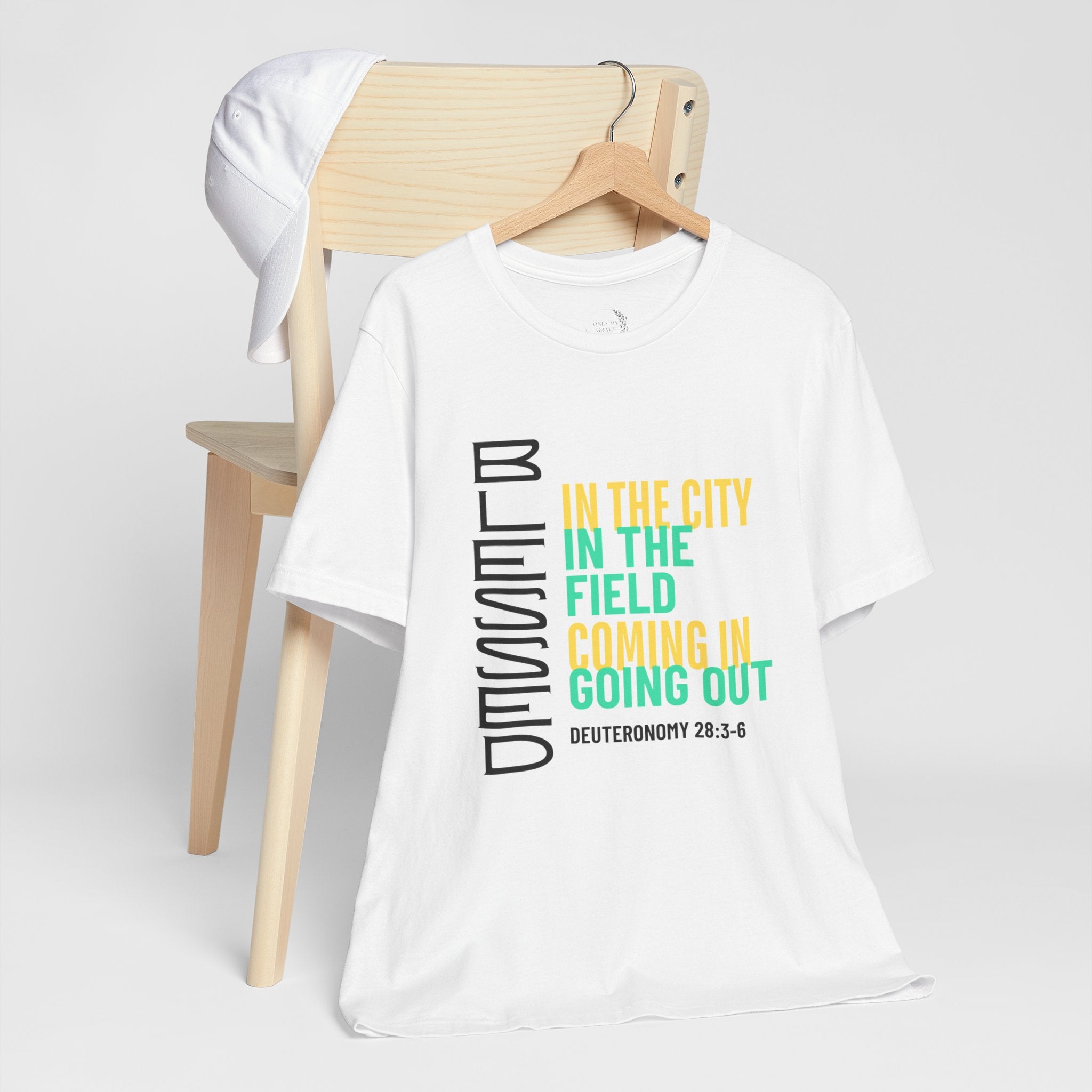 Blessed vertical text T-Shirt | In the city, in the field, coming in, going out