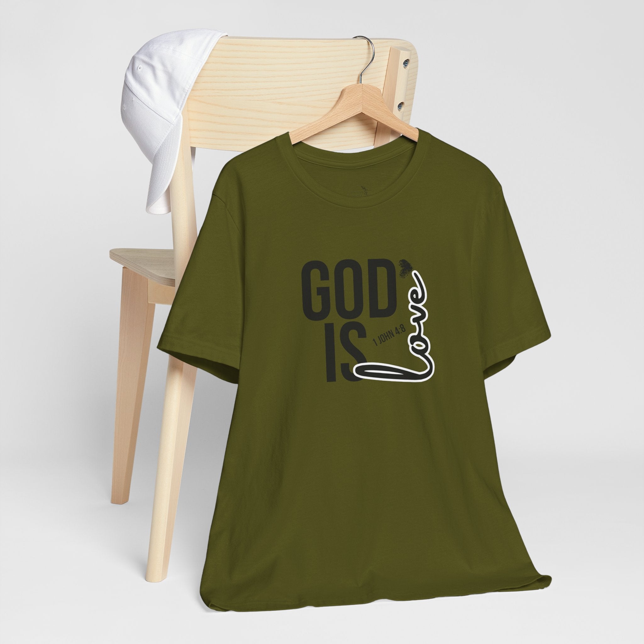 God Is Love T‑Shirt — Christian Faith Tee with Script Heart Design
