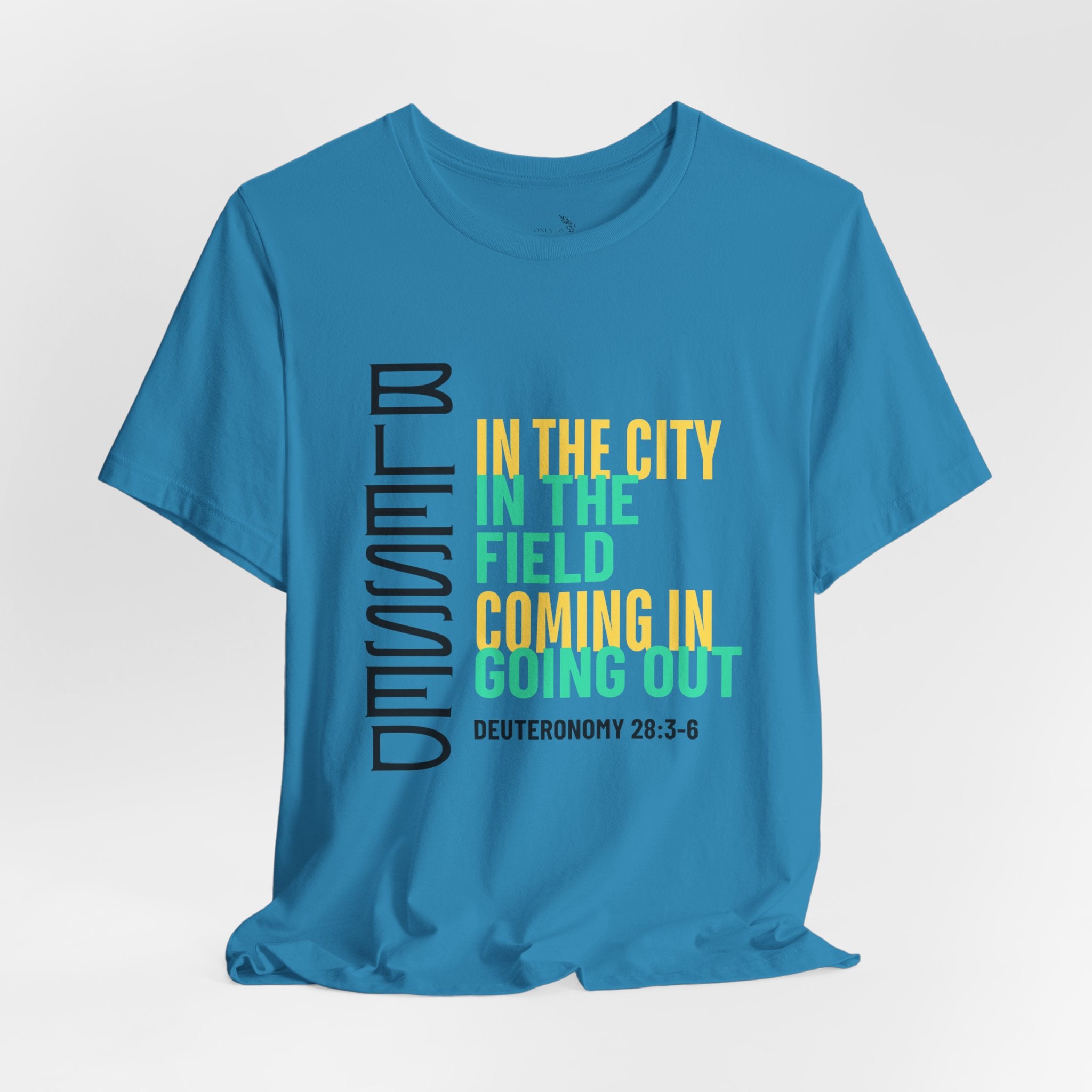 Blessed vertical text T-Shirt | In the city, in the field, coming in, going out