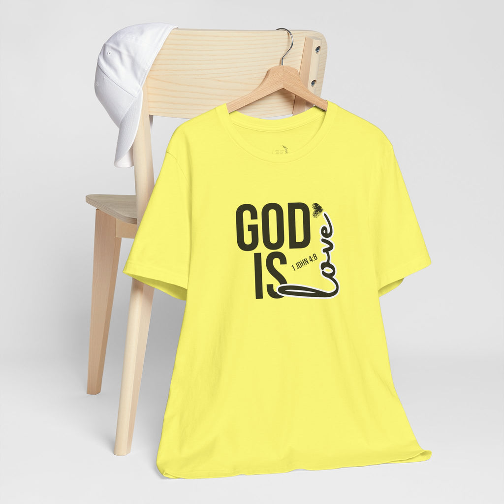 God Is Love T‑Shirt — Christian Faith Tee with Script Heart Design
