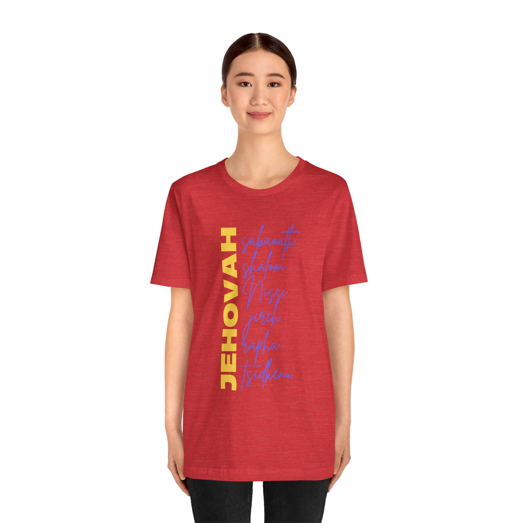 Jehovah Vertical Script T-Shirt | Faith Typography Christian Tee