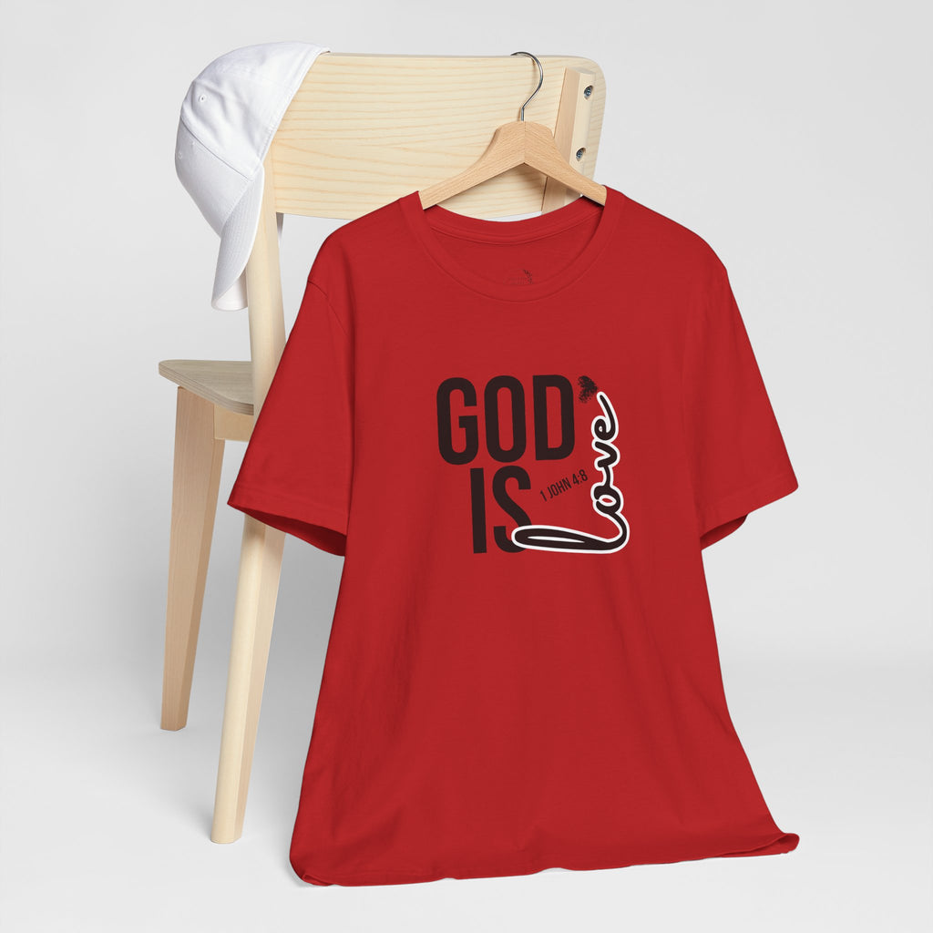 God Is Love T‑Shirt — Christian Faith Tee with Script Heart Design