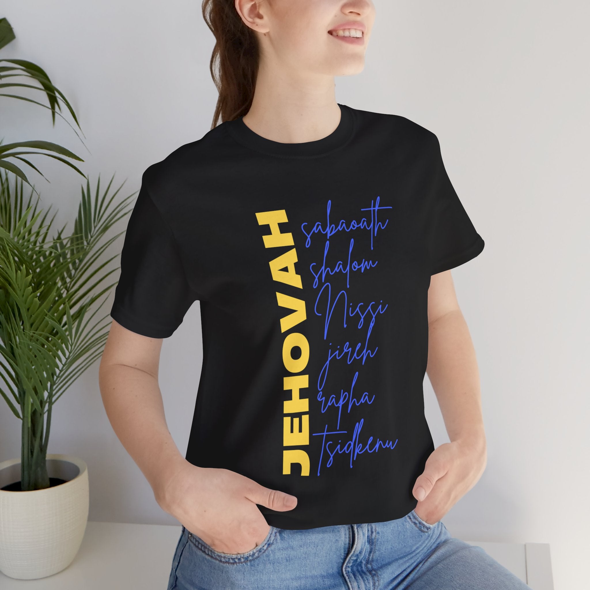 Jehovah Vertical Script T-Shirt | Faith Typography Christian Tee