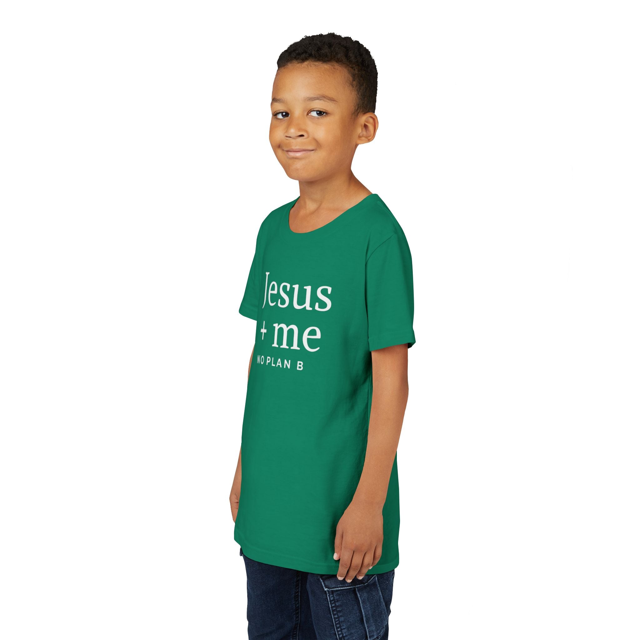 Kids Tee — "Jesus + Me No Plan B" Christian Graphic Shirt