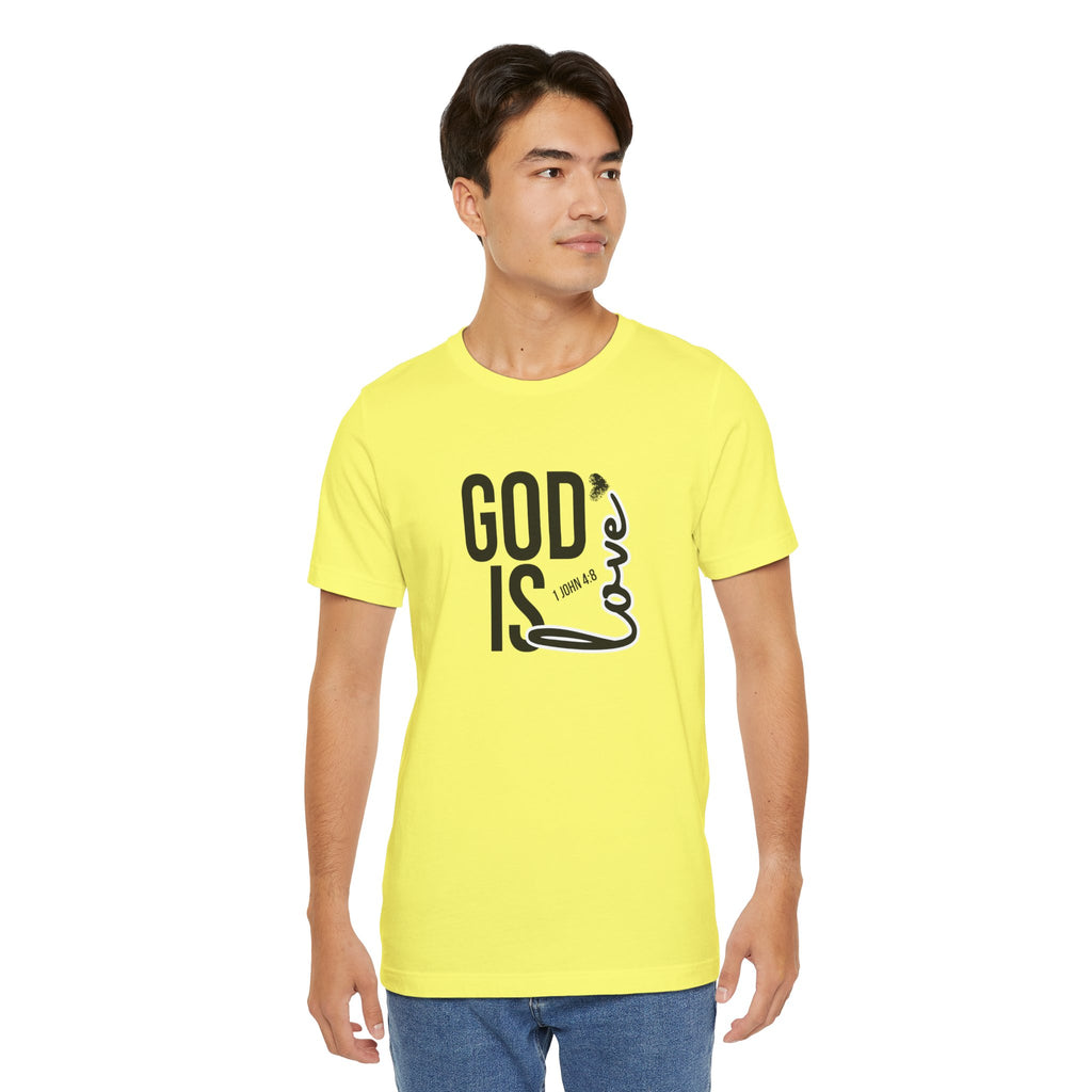 God Is Love T‑Shirt — Christian Faith Tee with Script Heart Design