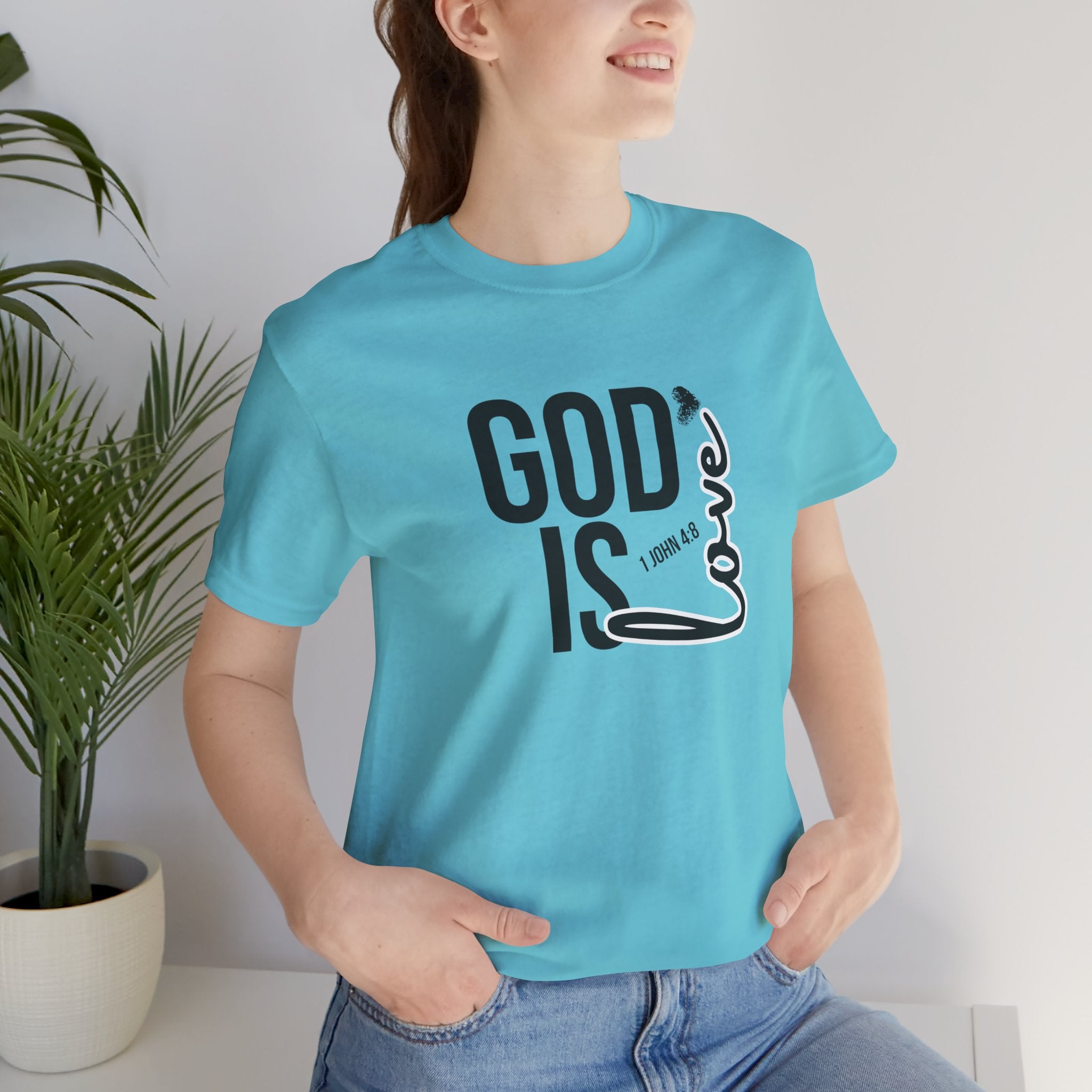 God Is Love T‑Shirt — Christian Faith Tee with Script Heart Design