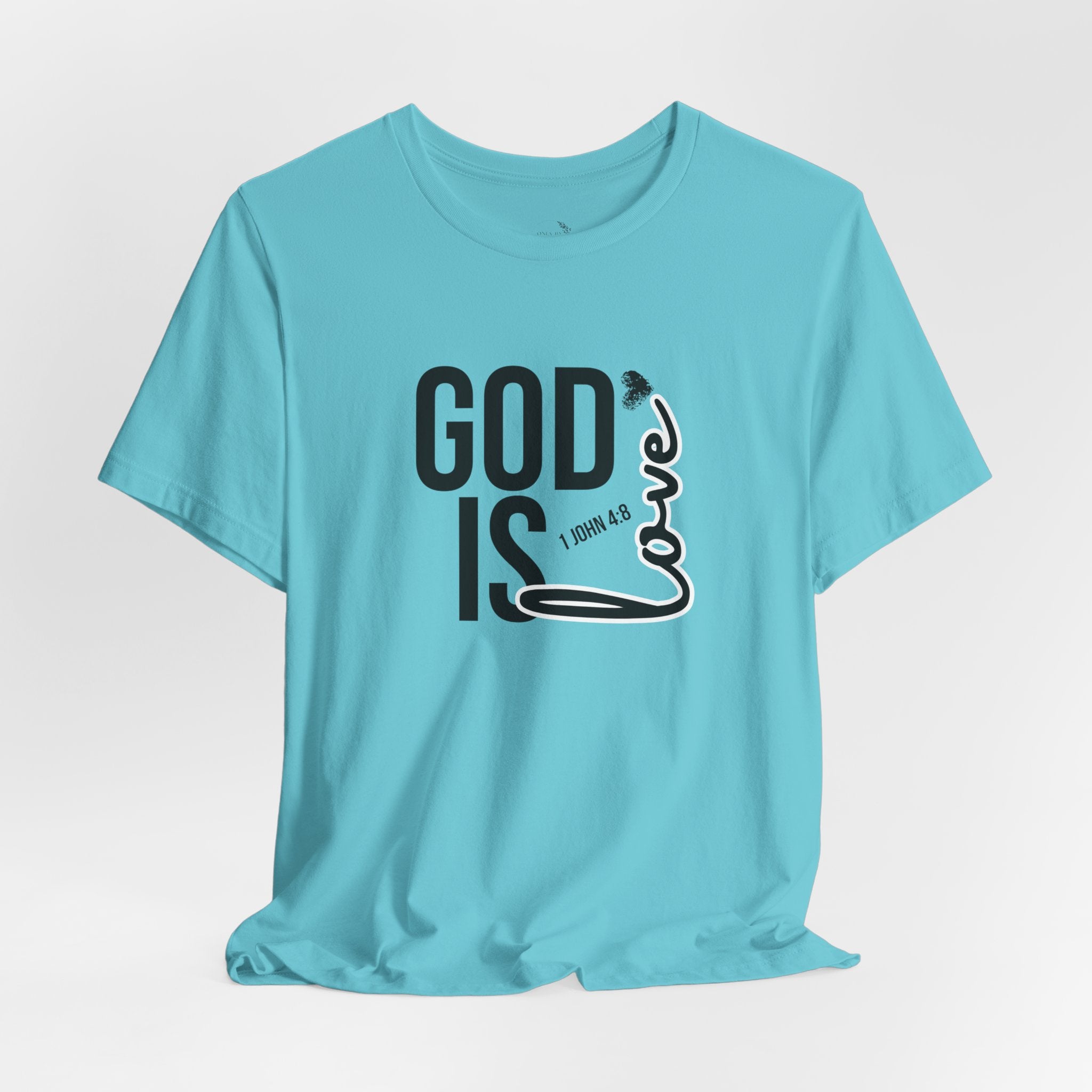 God Is Love T‑Shirt — Christian Faith Tee with Script Heart Design