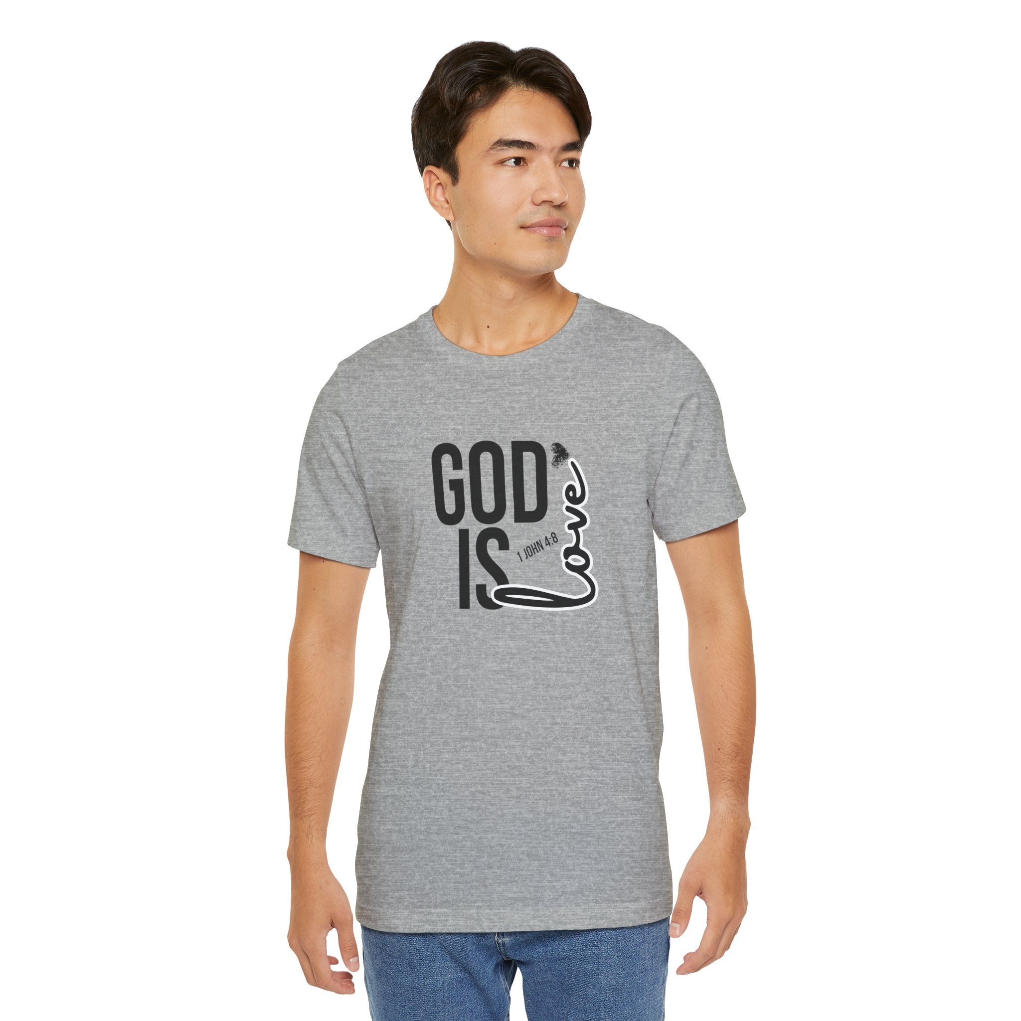 God Is Love T‑Shirt — Christian Faith Tee with Script Heart Design