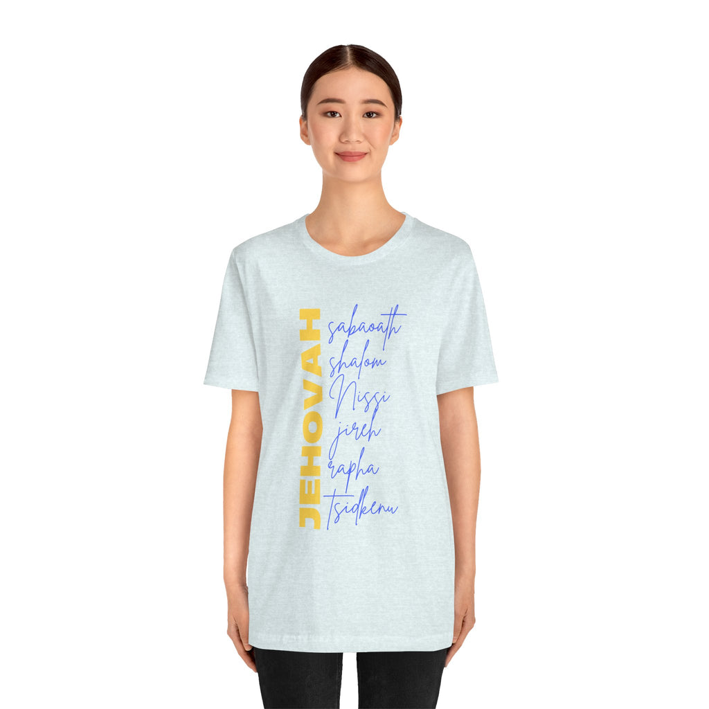 Jehovah Vertical Script T-Shirt | Faith Typography Christian Tee