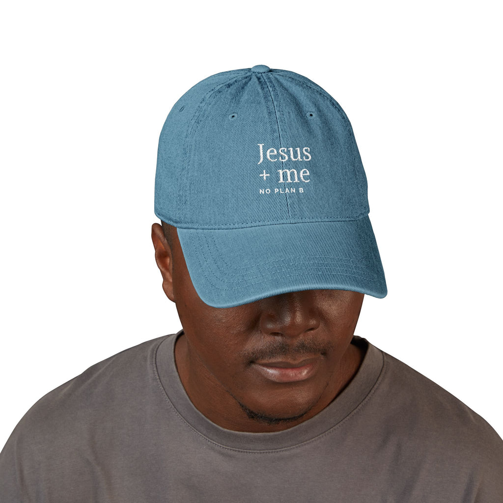 Embroidered Black Hat — "Jesus + Me No Plan B" Christian Baseball Cap