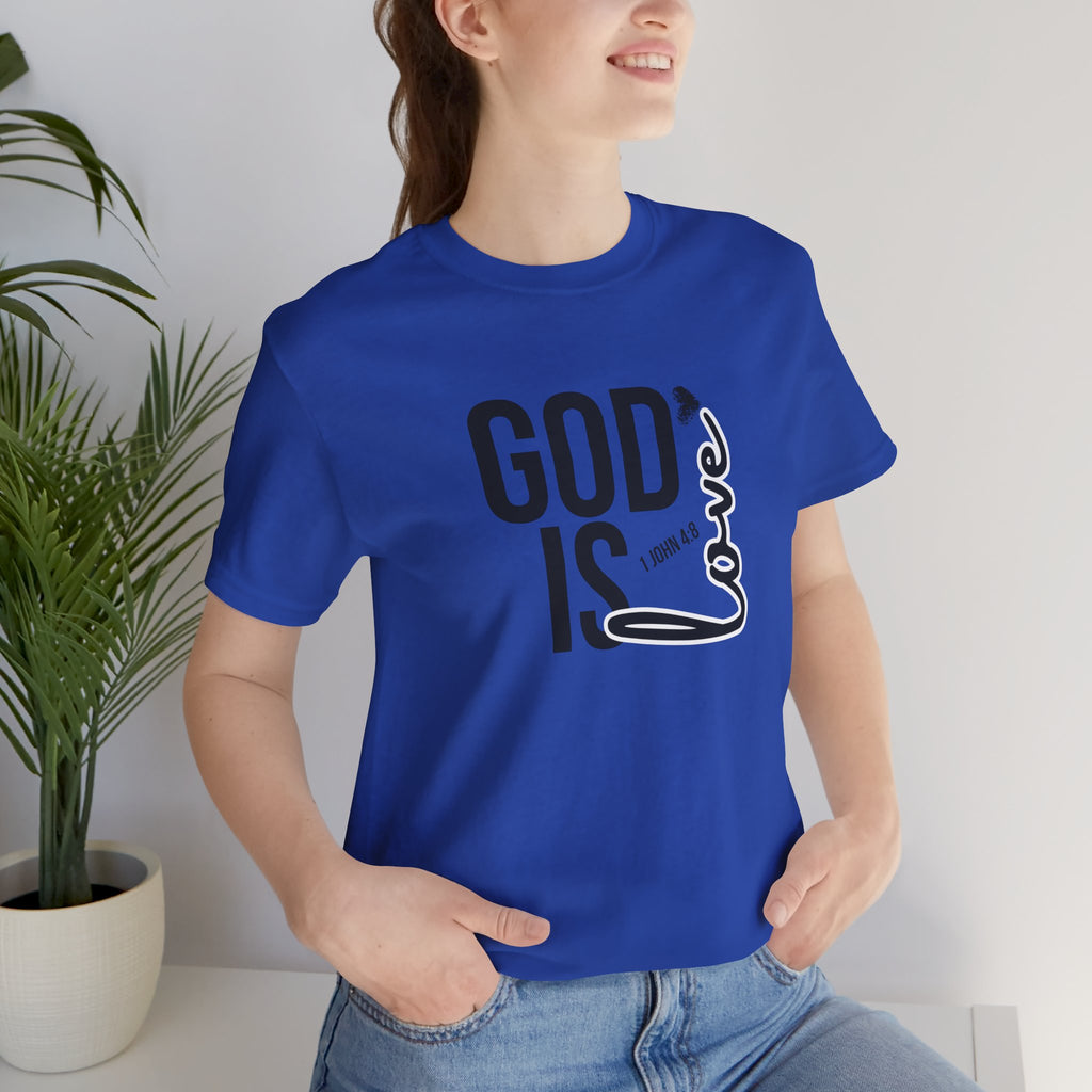God Is Love T‑Shirt — Christian Faith Tee with Script Heart Design