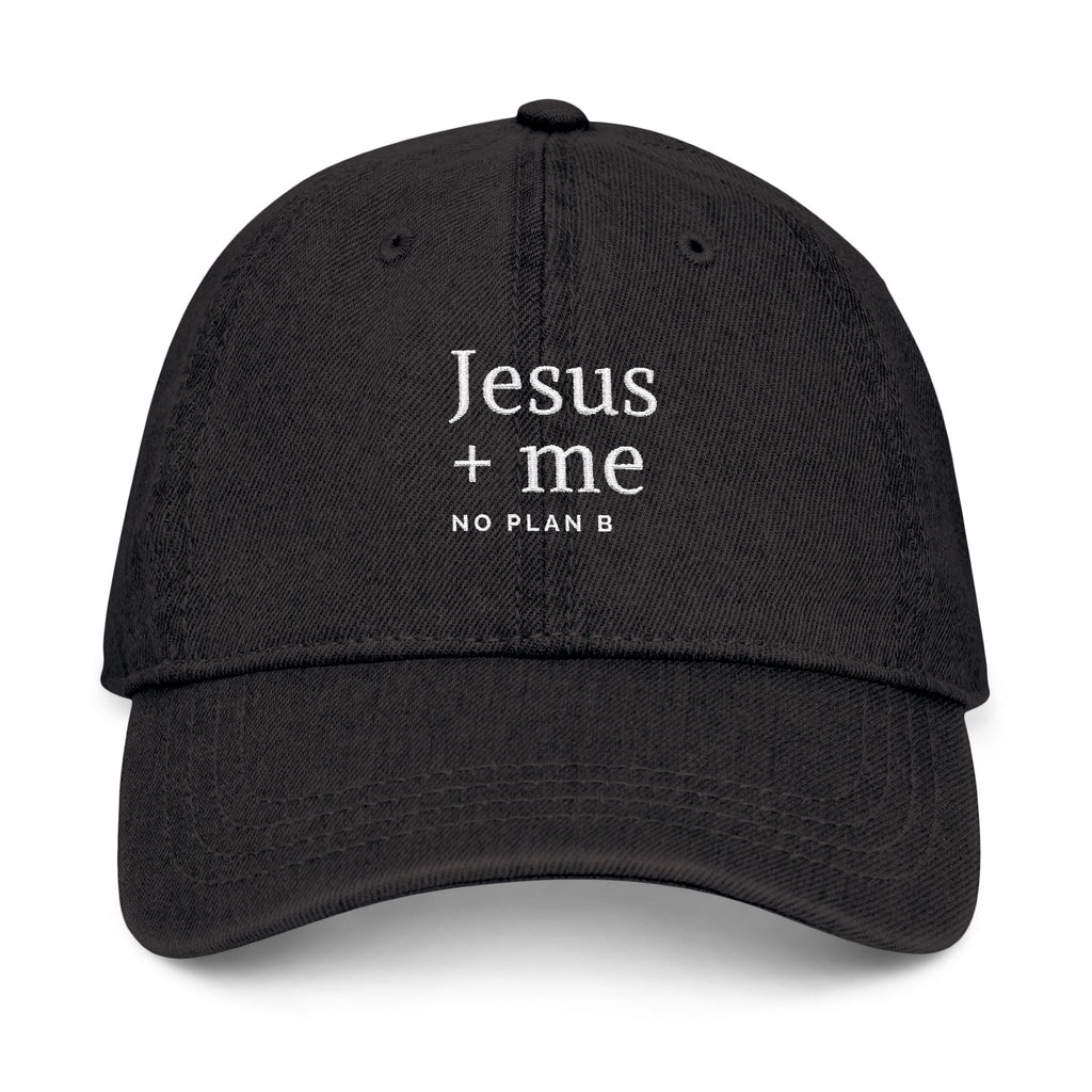Embroidered Black Hat — "Jesus + Me No Plan B" Christian Baseball Cap