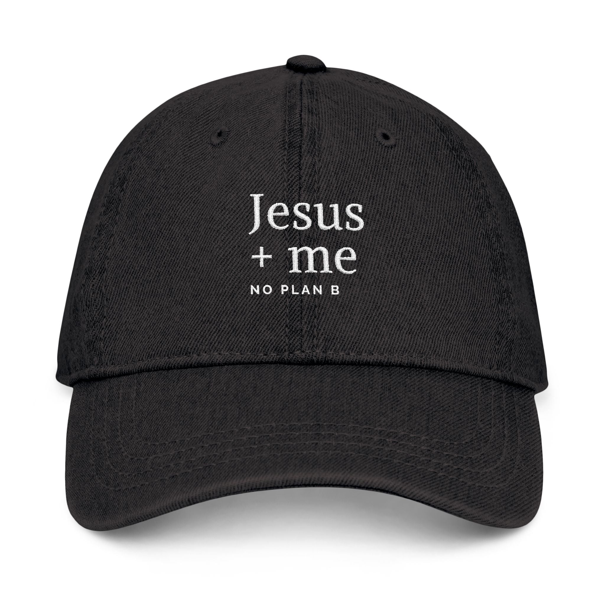 Embroidered Black Hat — "Jesus + Me No Plan B" Christian Baseball Cap