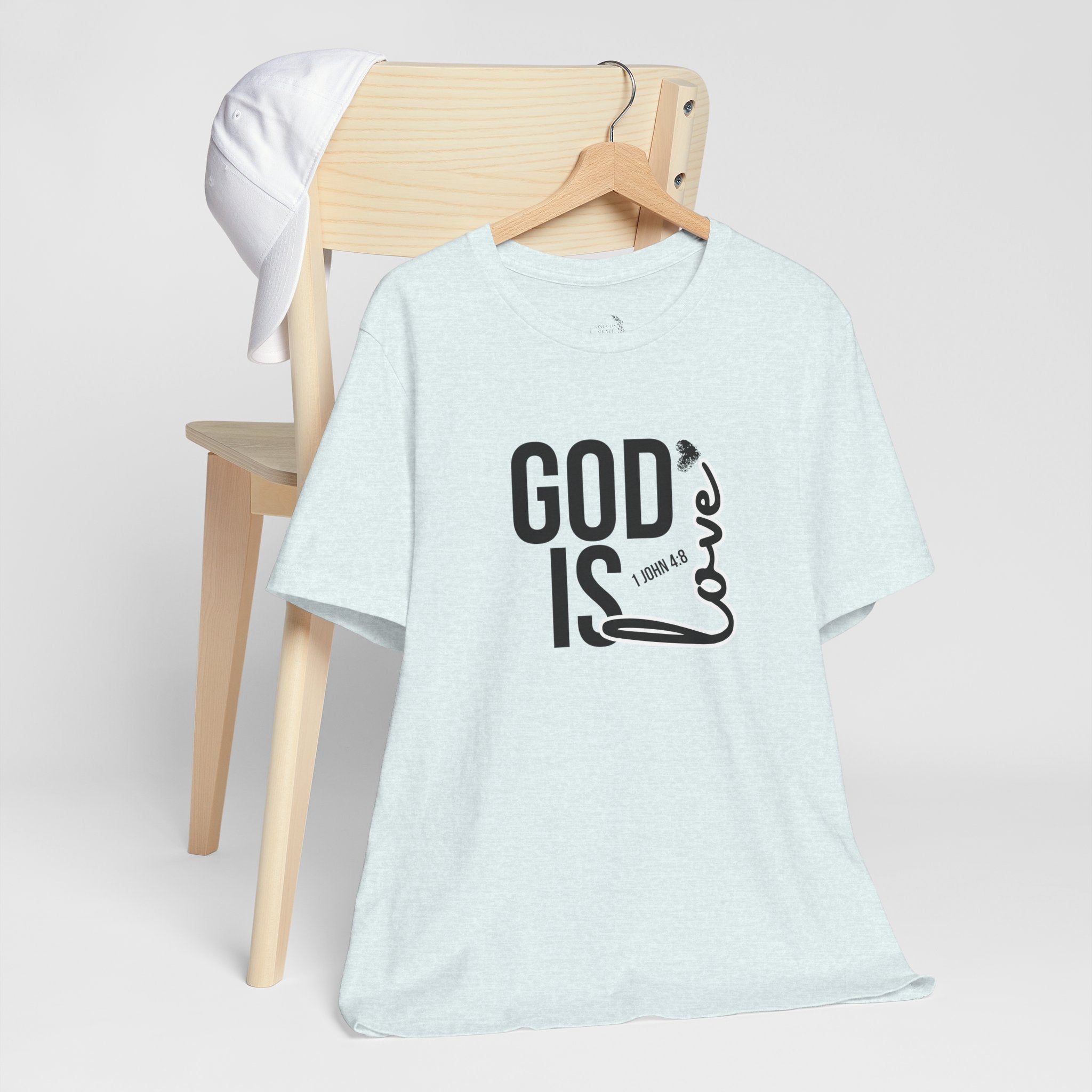 God Is Love T‑Shirt — Christian Faith Tee with Script Heart Design
