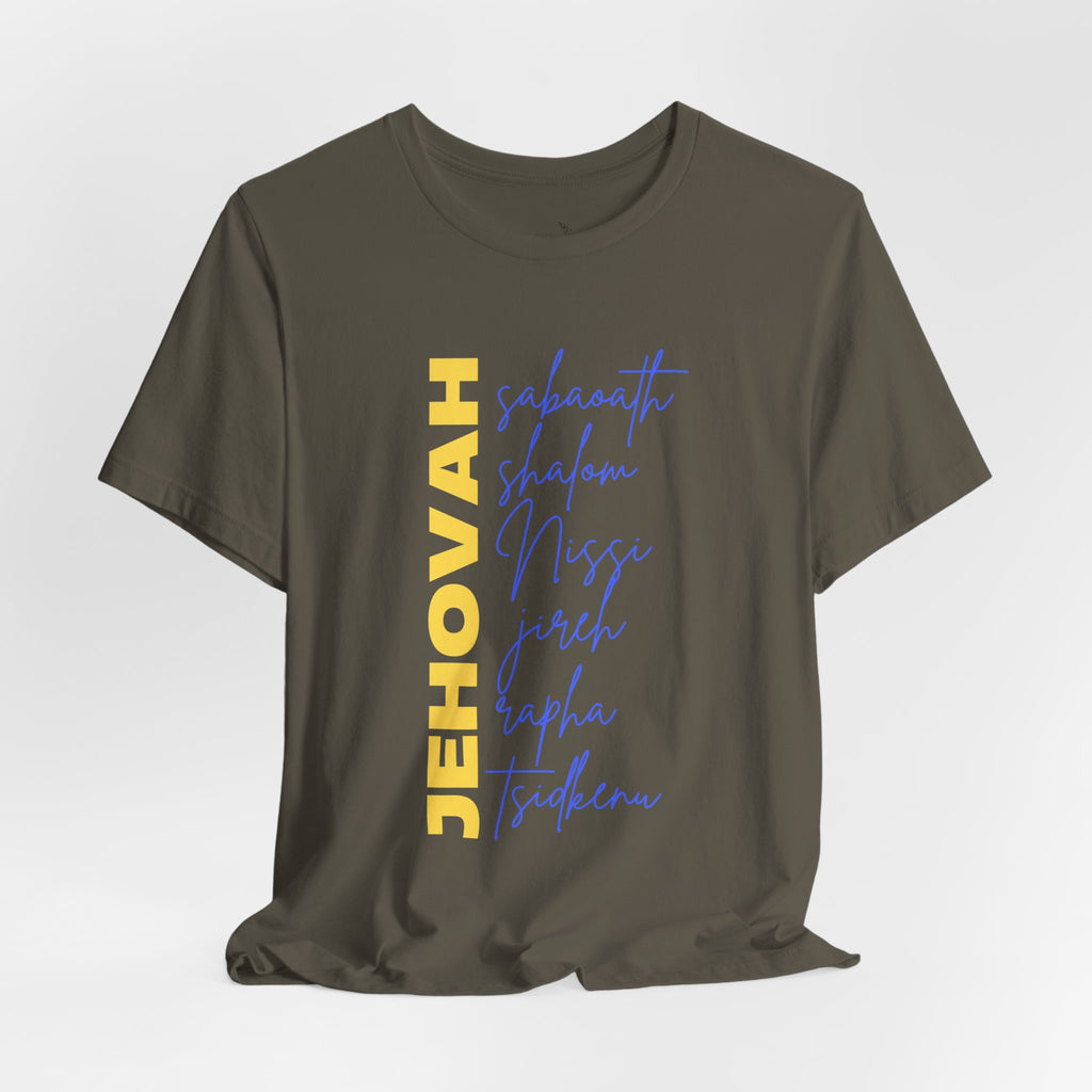 Jehovah Vertical Script T-Shirt | Faith Typography Christian Tee