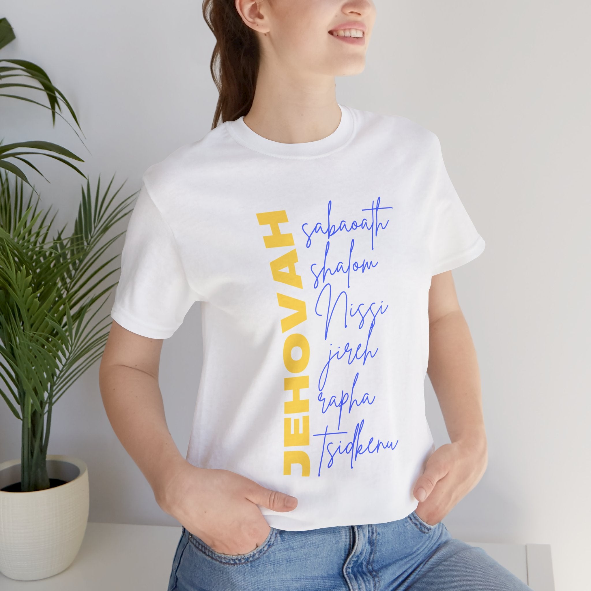 Jehovah Vertical Script T-Shirt | Faith Typography Christian Tee