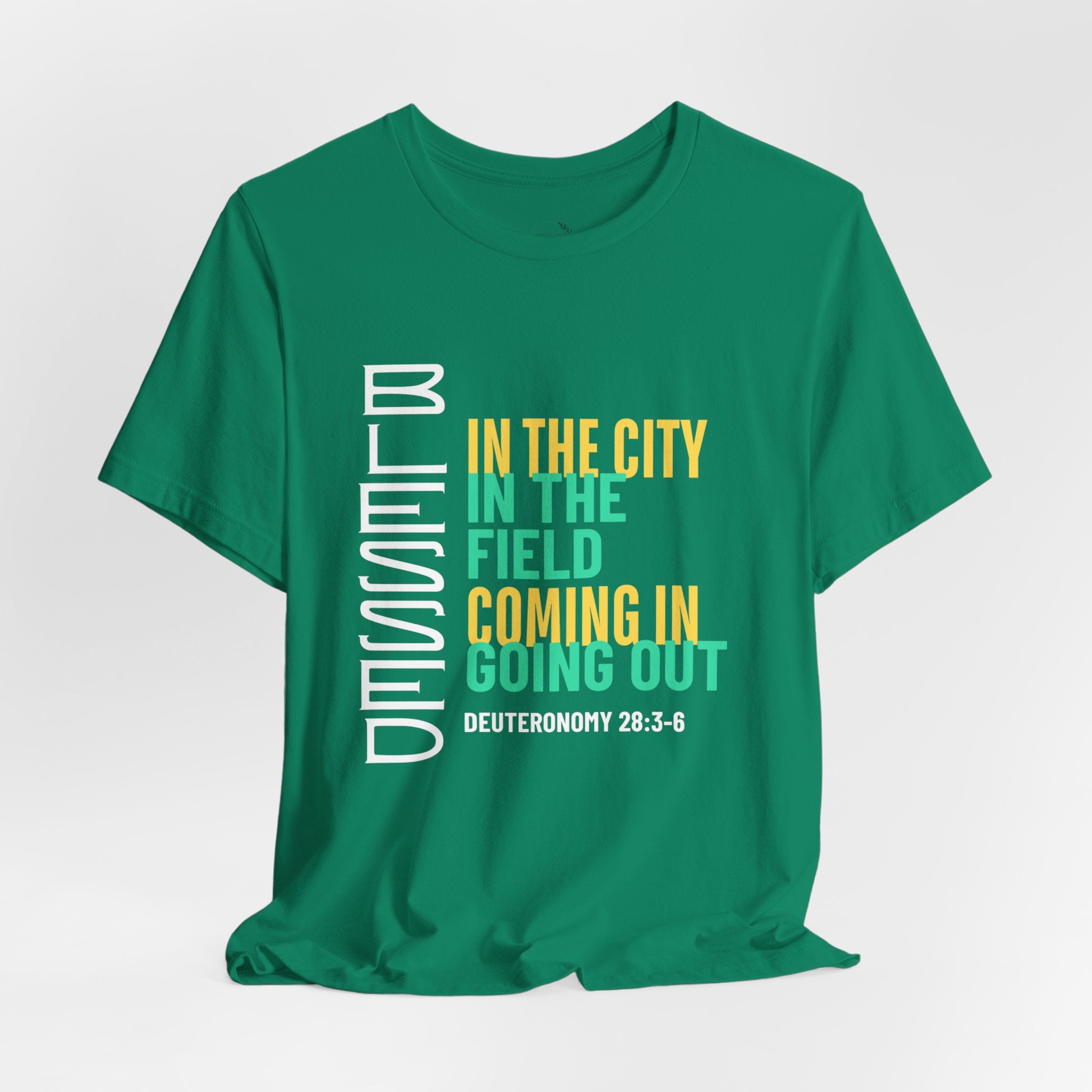 Blessed vertical text T-Shirt | In the city, in the field, coming in, going out
