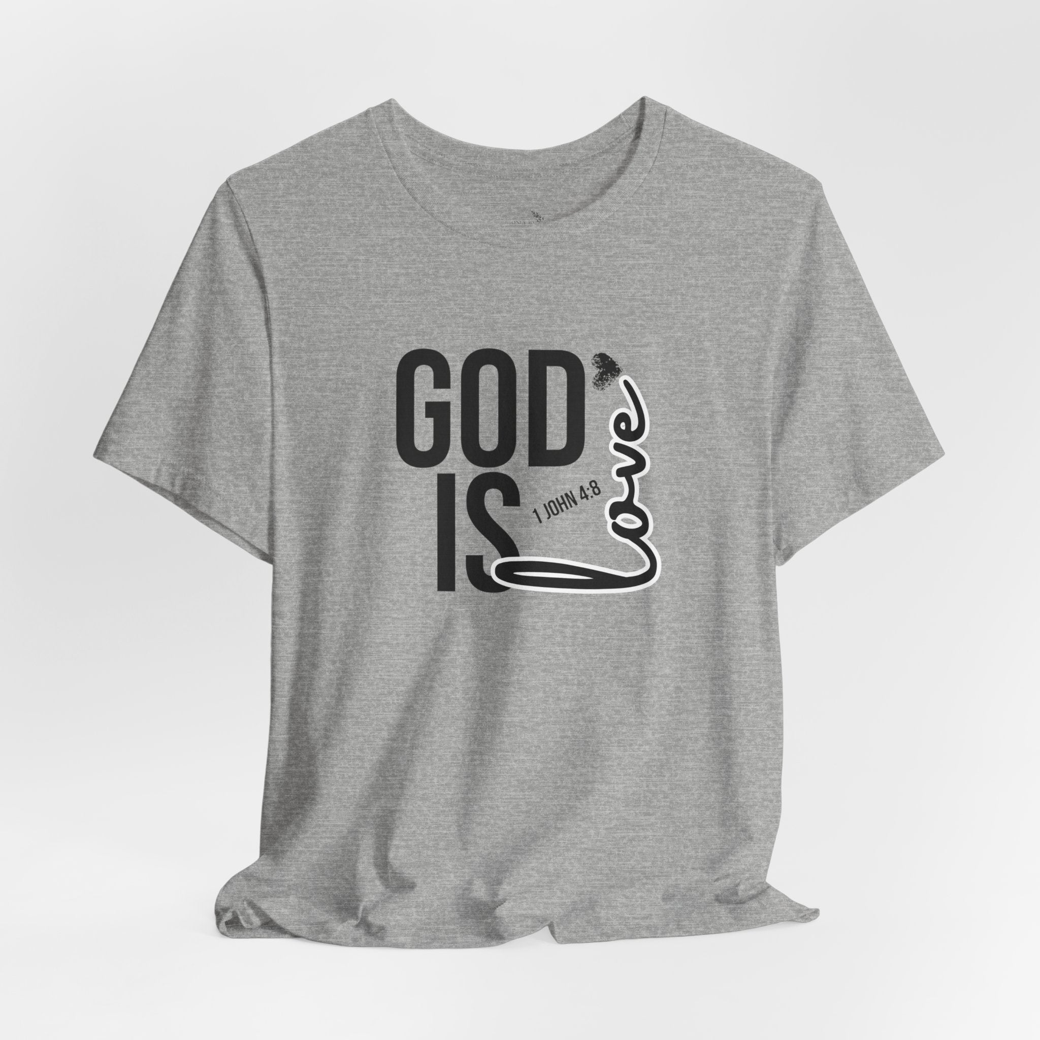 God Is Love T‑Shirt — Christian Faith Tee with Script Heart Design