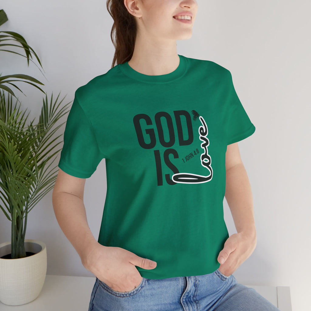 God Is Love T‑Shirt — Christian Faith Tee with Script Heart Design