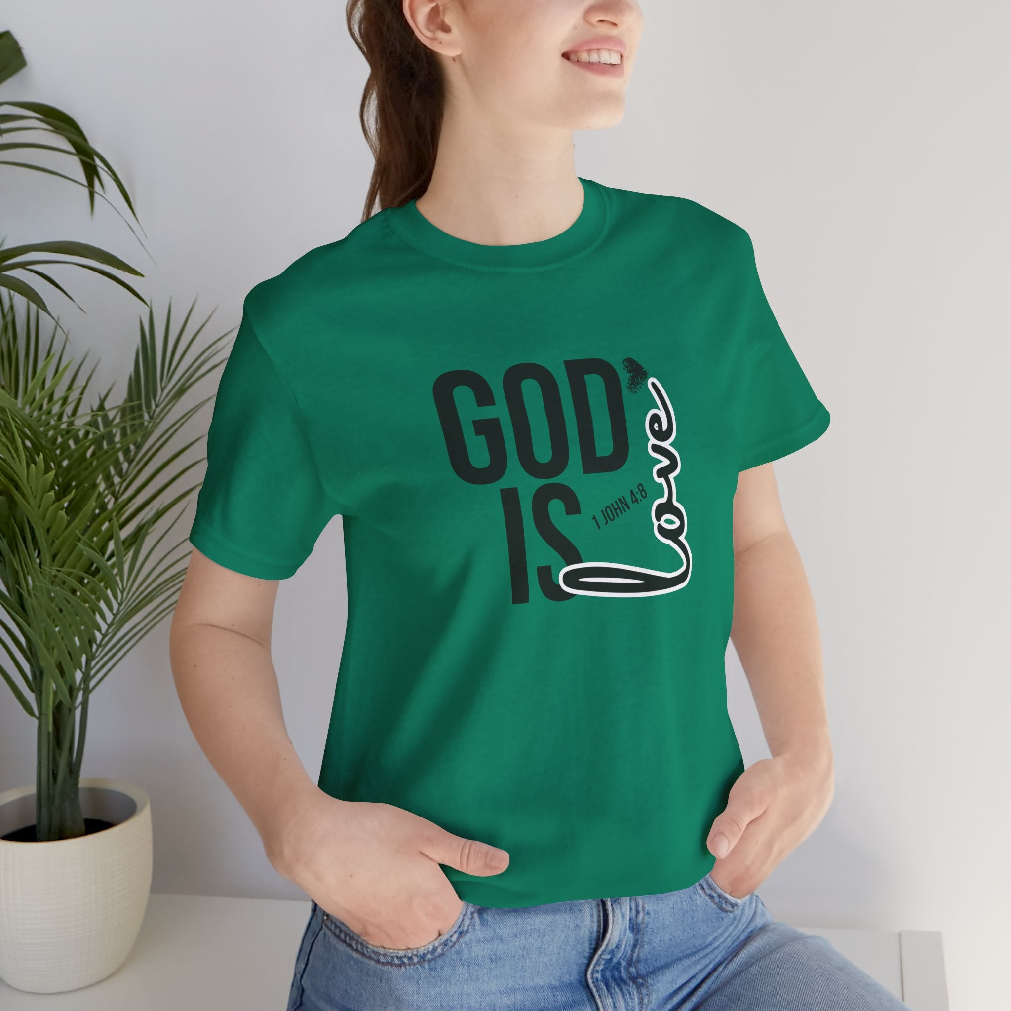God Is Love T‑Shirt — Christian Faith Tee with Script Heart Design
