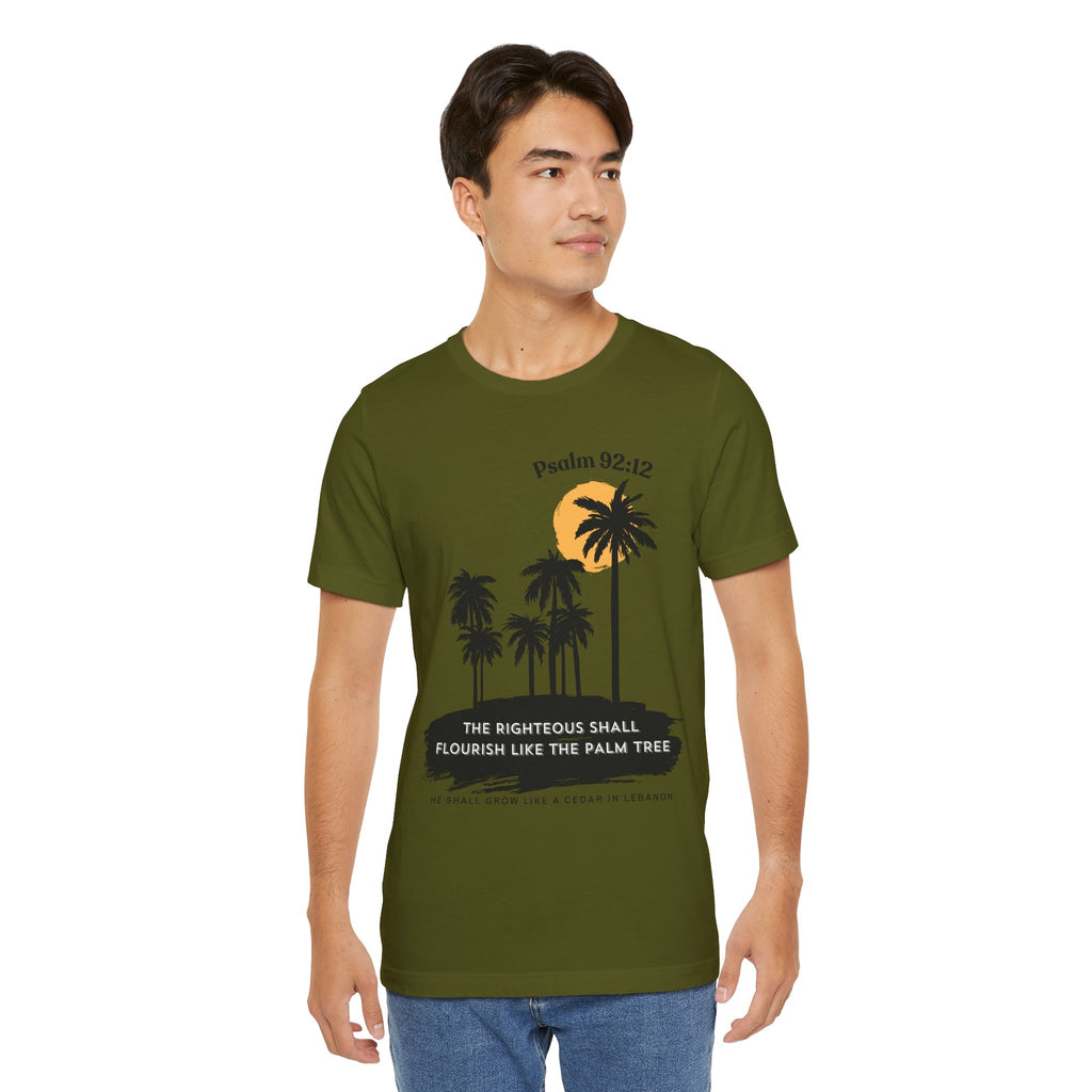 Psalm 92:12 Palm Tree Tee — "The Righteous Shall Flourish Like the Palm Tree" Christian T-Shirt