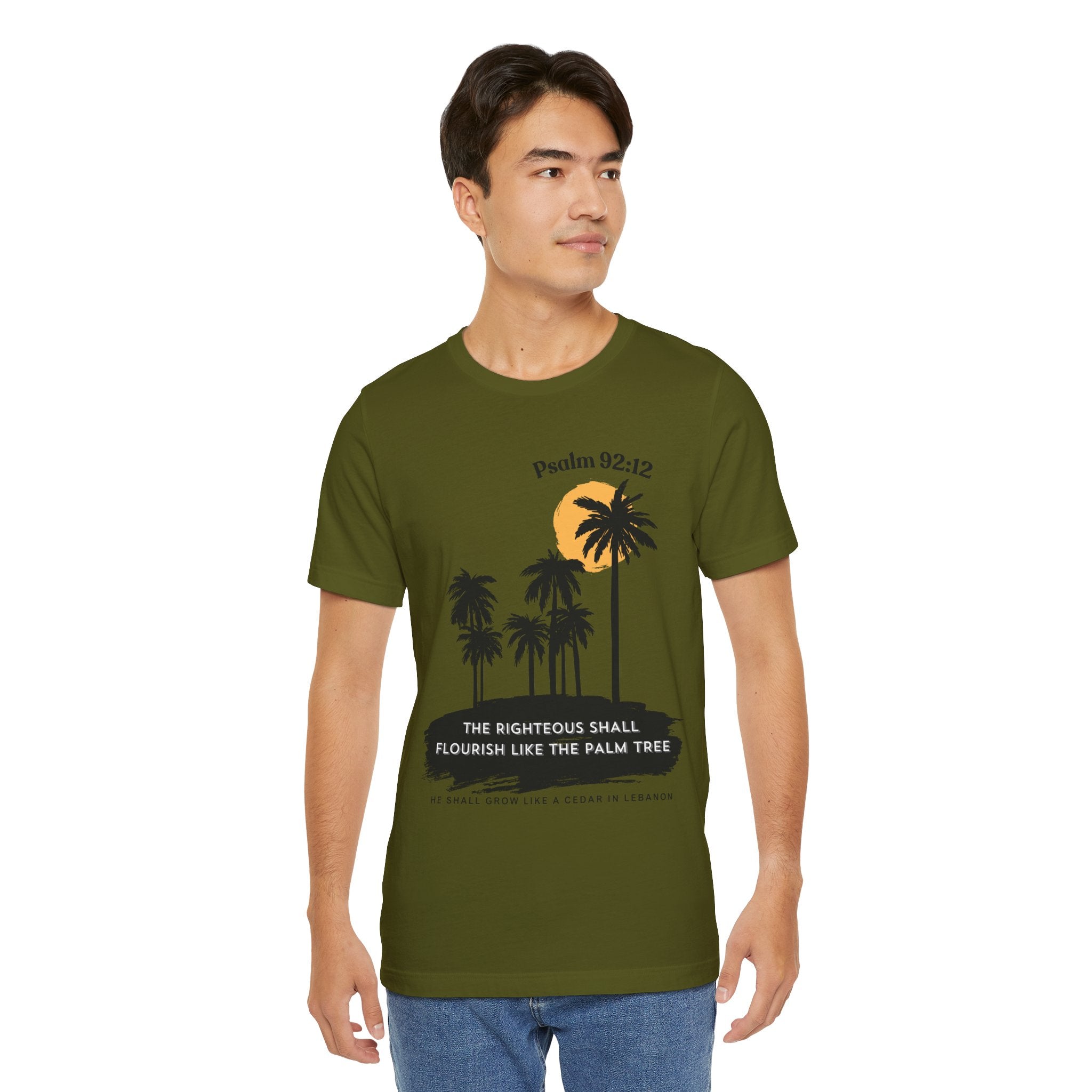 Psalm 92:12 Palm Tree Tee — "The Righteous Shall Flourish Like the Palm Tree" Christian T-Shirt