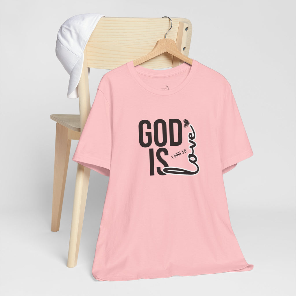 God Is Love T‑Shirt — Christian Faith Tee with Script Heart Design