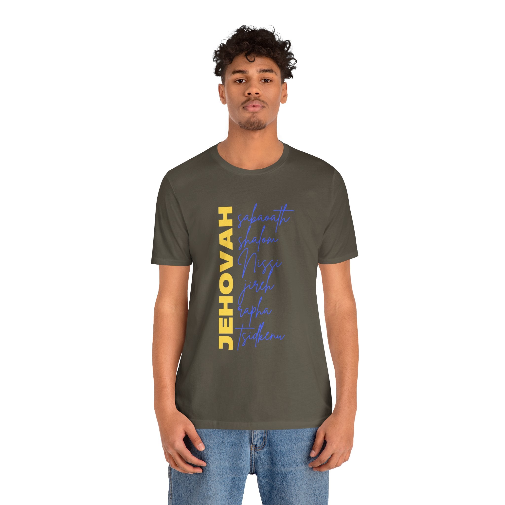 Jehovah Vertical Script T-Shirt | Faith Typography Christian Tee