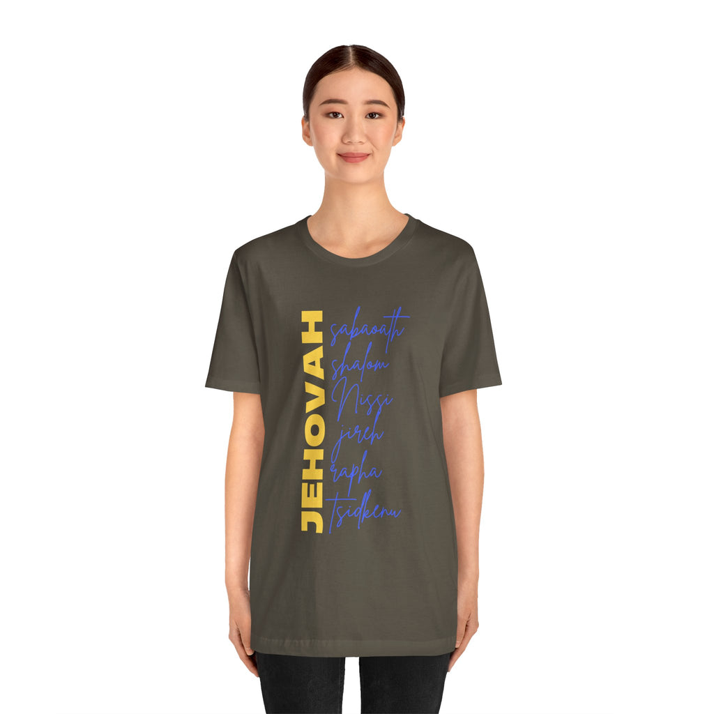 Jehovah Vertical Script T-Shirt | Faith Typography Christian Tee