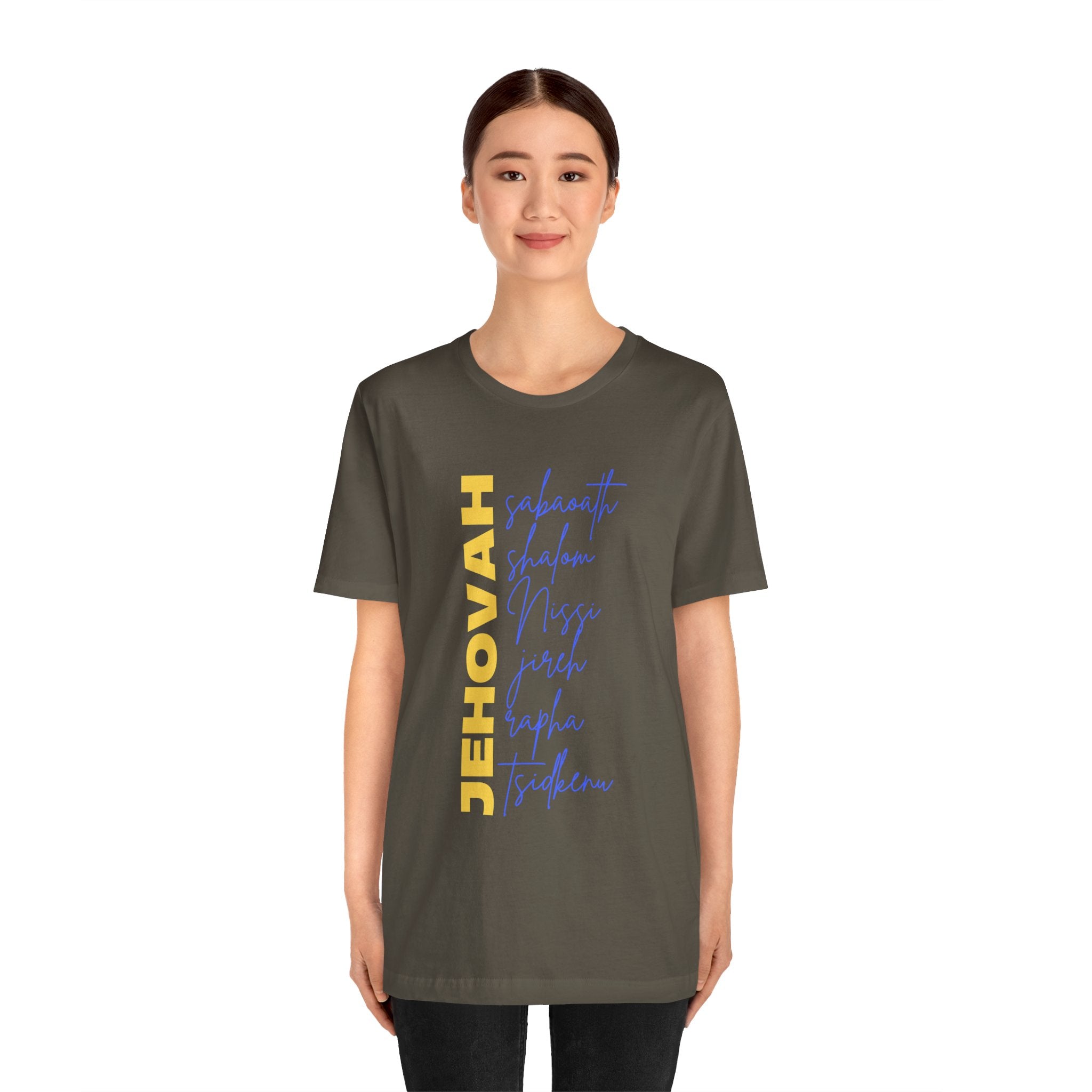 Jehovah Vertical Script T-Shirt | Faith Typography Christian Tee